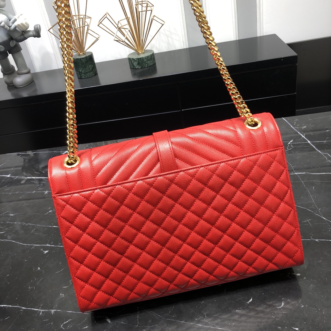 Saint Laurent Envelope Large Grain Quilted Calfskin Handbag Red 487198 